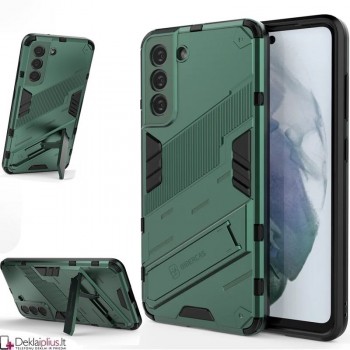 Smūgiams atsparus dėklas su kojele - žalias (Samsung S21)